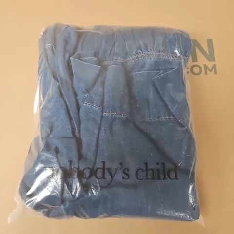 BAGGED NOBODYS CHILD DENIM ZIP NECK SMOCK DRESS IN BLUE - UK 14