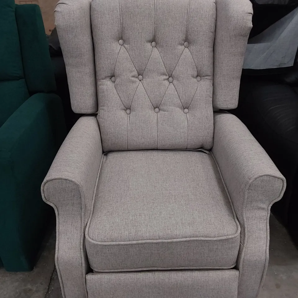 DESIGNER PUSH BACK RECLINING EASY CHAIR LIGHT GREY FABRIC