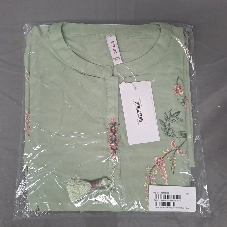 ETHNC EMBROIDERED SHIRT IN LIME SIZE MEDIUM