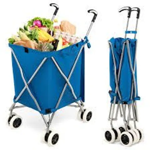 BOXED COSTWAY BLUE FOLDING SHOPPING UTILITY CART WITH WATER-RESISTANT REMOVABLE CANVAS BAG