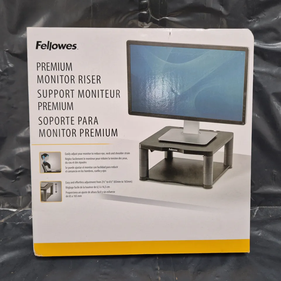 FELLOWS PREMIUM HEIGHT ADJUSTABLE MONITOR STAND IN BLACK