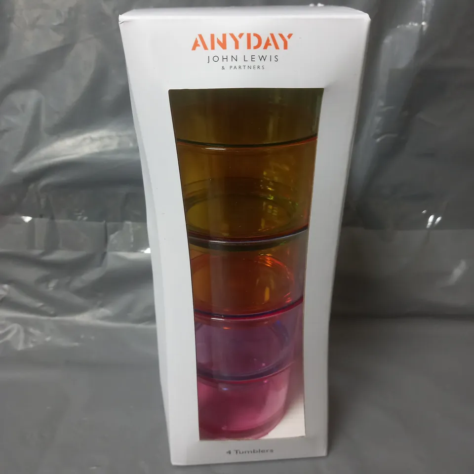BOXED JOHN LEWIS ANYDAY TUMBLERS 4 PACK 