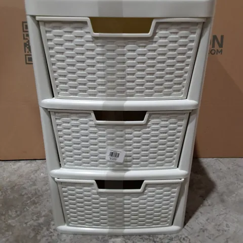 3-DRAWER WHITE PLASTIC RATTAN EFFECT TOWEL STORAGE