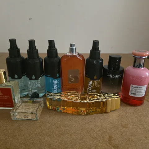 LOT OF 10 ASSORTED PERFUMES IN VARIOUS SIZES TO INCLUDE PRORAPID, BROSIA AND SALVANG