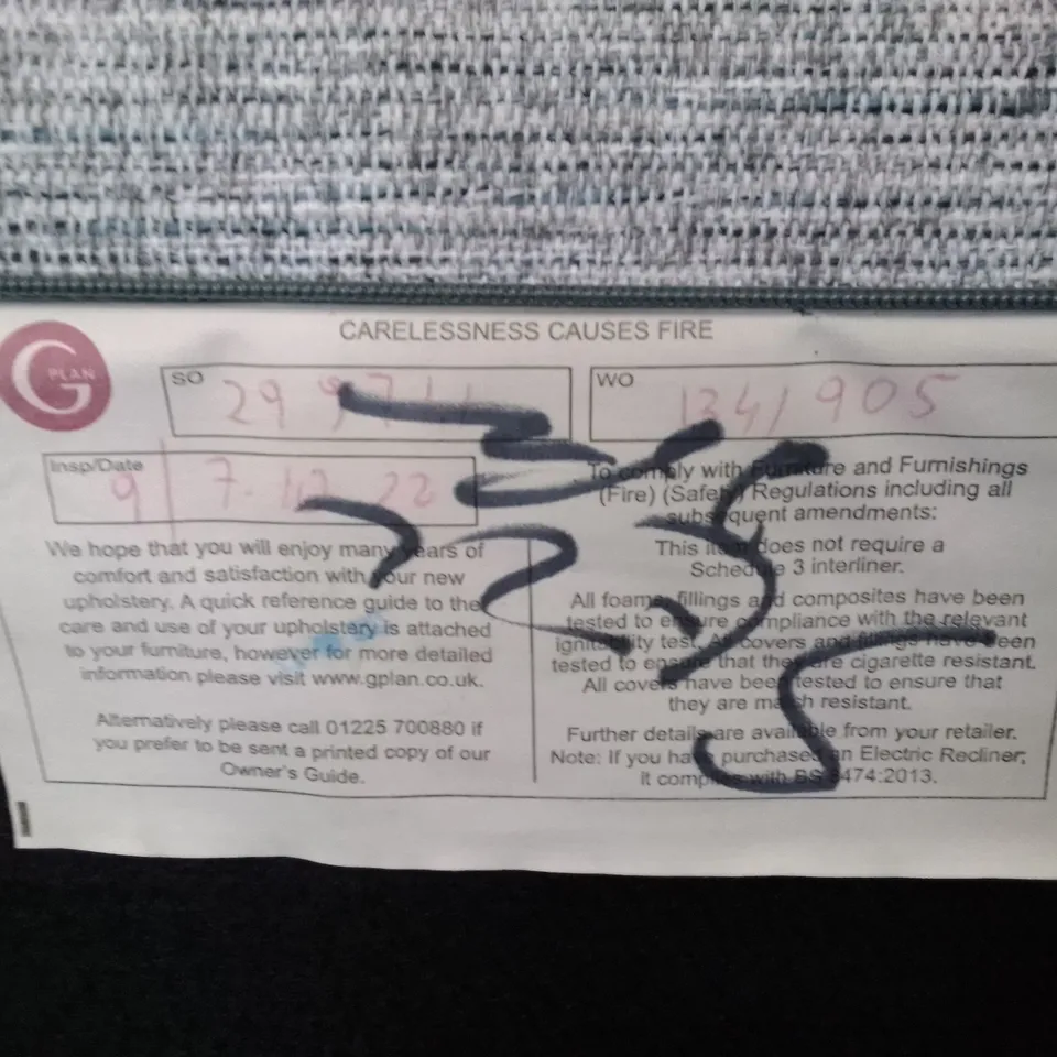 QUALITY DESIGNER G-PLAN JACKSON ELECTRIC RECLINER CHAIR - GRAPHENE DUSK FABRIC 