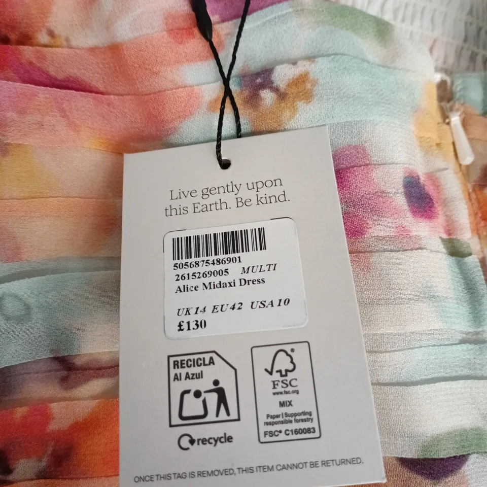 NOBODY'S CHILD ALICE MIDAXI DRESS – MULTI-COLOUR FLORAL, UK 14 (EU 42, USA 10)
