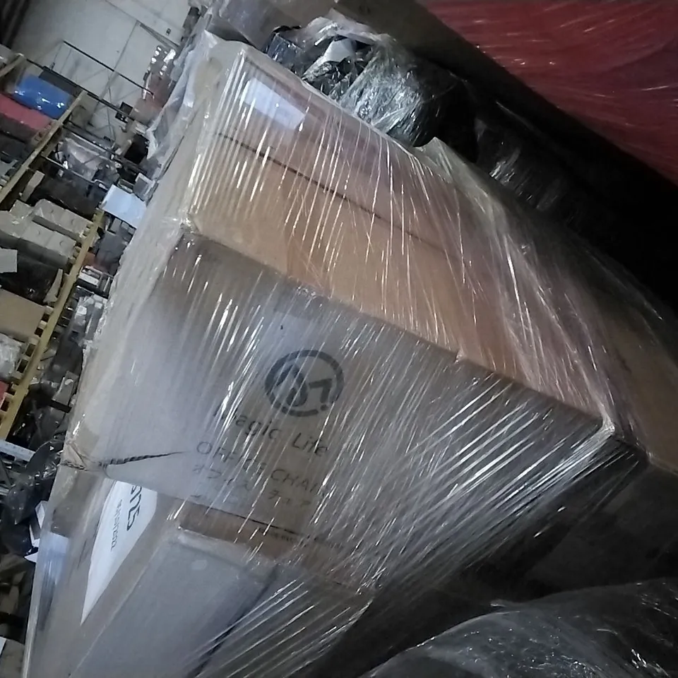 PALLET OF ASSORTED ITEMS INCLUDING HEADACHE OFFICE CHAIR, OFFICE SWIVEL CHAIR, HNNHOME