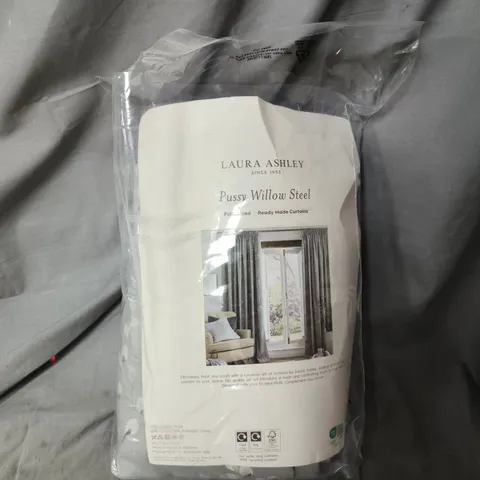 LAURA ASHLEY PUSSY WILLOW STEEL FULL-LINED READY-MADE CURTAINS