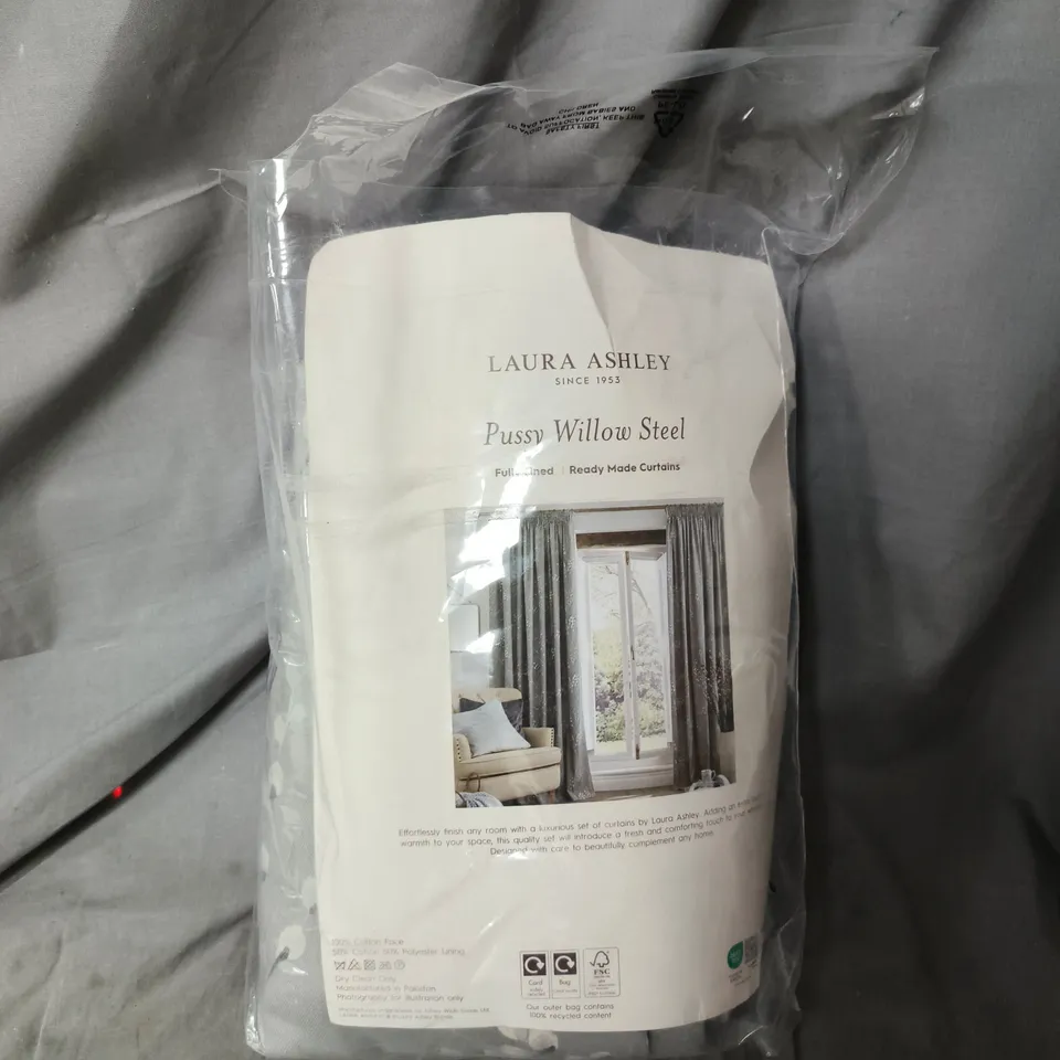 LAURA ASHLEY PUSSY WILLOW STEEL FULL-LINED READY-MADE CURTAINS