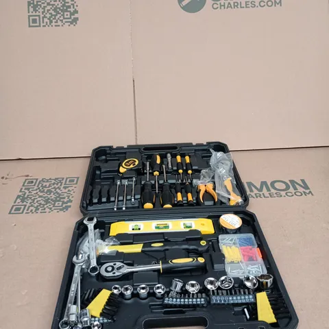 TOOL KIT SET IN YELLOW/BLACK HARD CASE – SCREWDRIVERS, SOCKETS & WRENCHES BOXED