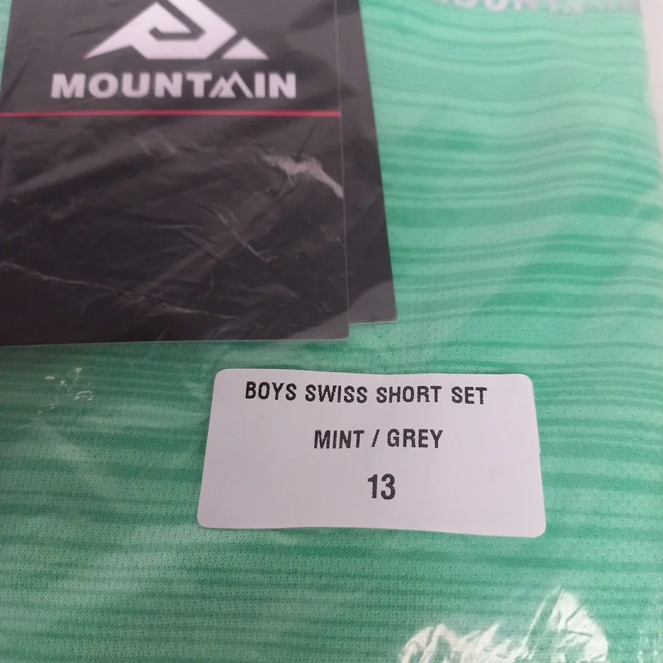 MOUNTAIN BOYS' SWISS SHORT SET – MINT/GREY, UK SIZE 13