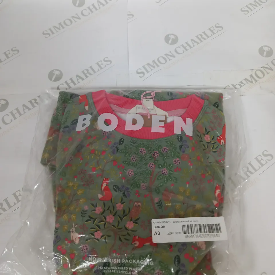 BAGGED BODEN PRINTED SWEATSHIRT DRESS SIZE 8-9 YEARS