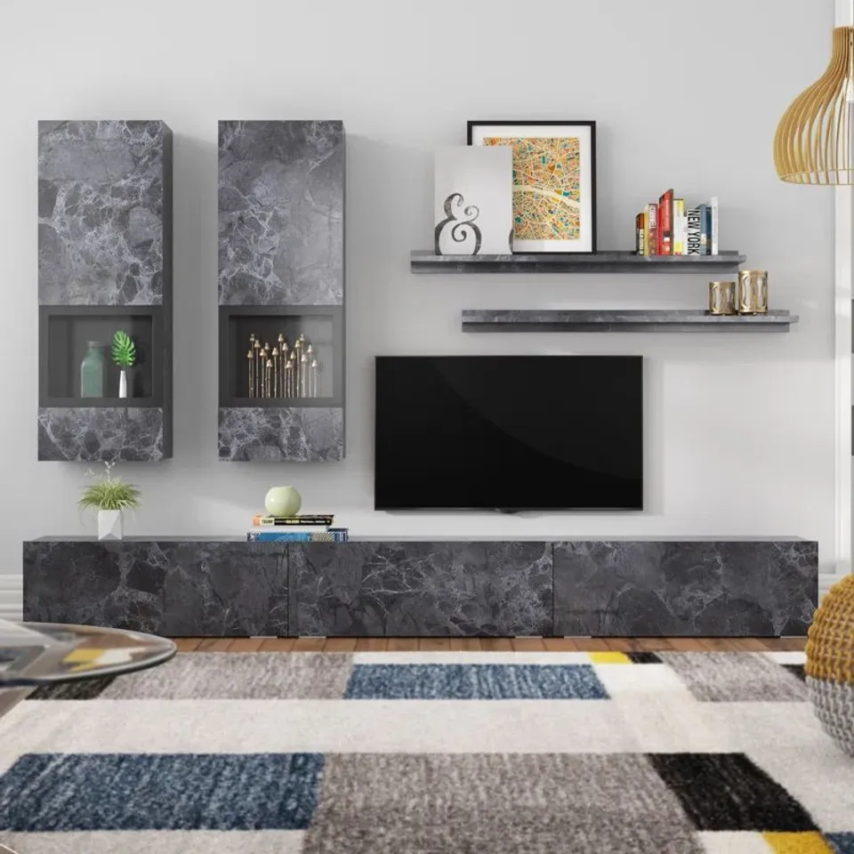 BOXED CARLOTTA ENTERTAINMENT UNIT FOR TVS UP TO 78" - GREY MARBLE EFFECT (3 BOXES)