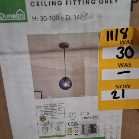 BOXED DUNELM ALEXIS GLASS 1LT CEILING FITTING - GREY