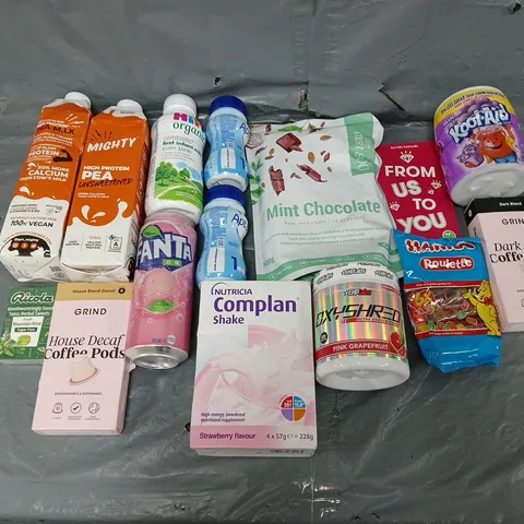APPROXIMATELY 8 ASSORTED FOOD & DRINK ITEMS TO INCLUDE - PEA MILK, THE FAST 800 MINT CHOCOLATE, AND OXYSHRED PINK GRAPEFRUIT ETC. 
