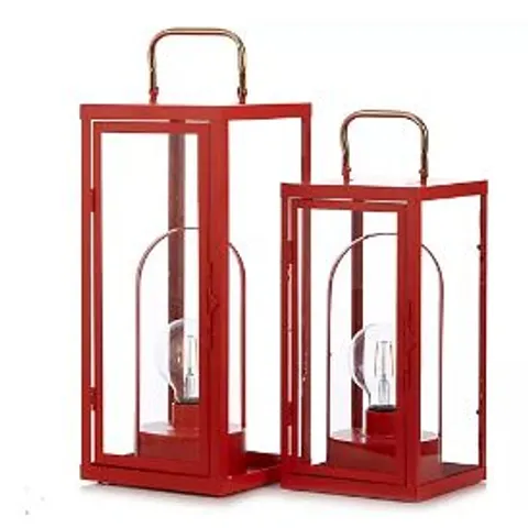 BUNDLEBERRY BY AMANDA HOLDEN SET OF 2 SQUARE LANTERNS WITH REMOVABLE LAMPS RED