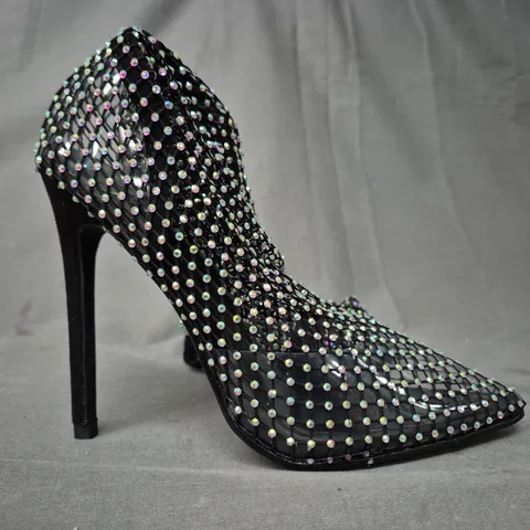 BOXED PAIR OF QUEEN LINA RHINESTONE OVER THE KNEE STILETTO HEELS IN MULTICOLOUR EU SIZE 36