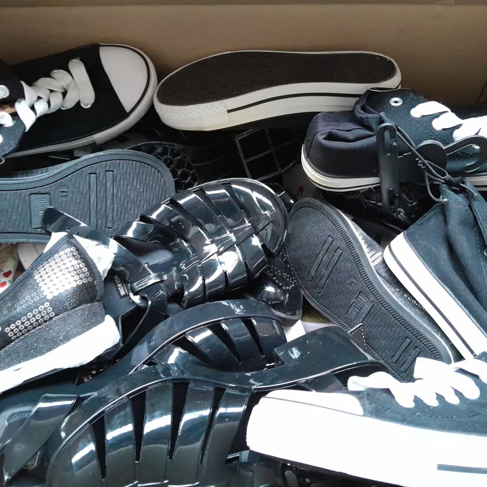 BOX OF APPROX 32 ASSORTED KIDS SHOES IN VARIOUS SIZES & COLOURS 
