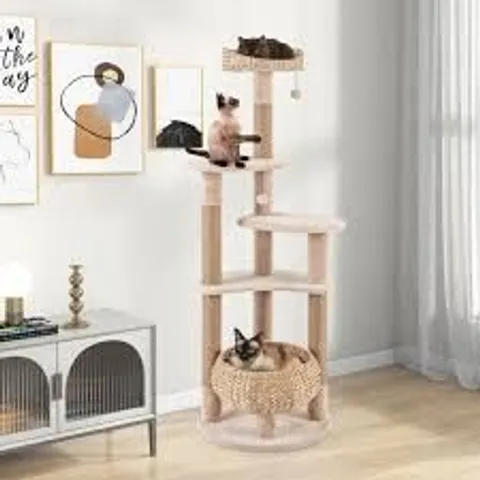 BOXED COSTWAY BEIGE CAT TREE WITH JUTE SCRATCHING POSTS 146CM