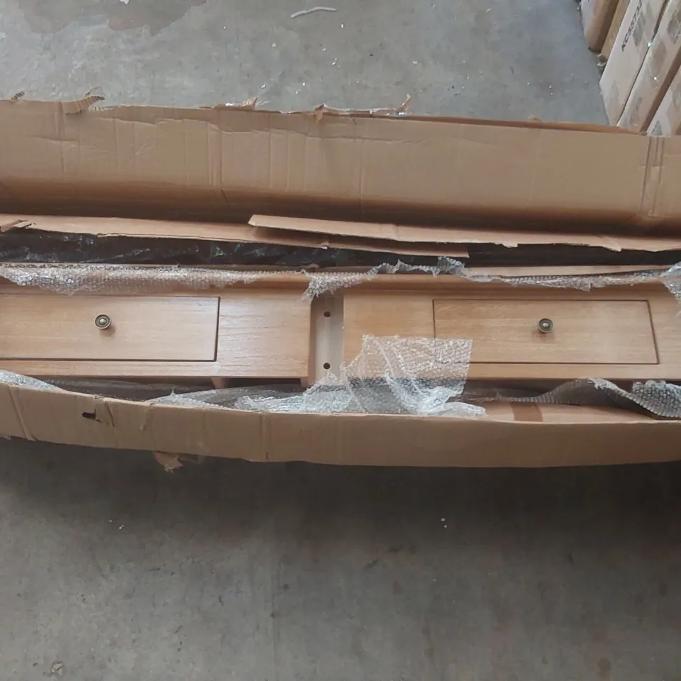 BOXED MINSTER 160CM WOODEN 2 DRAWER SIDE TABLE 