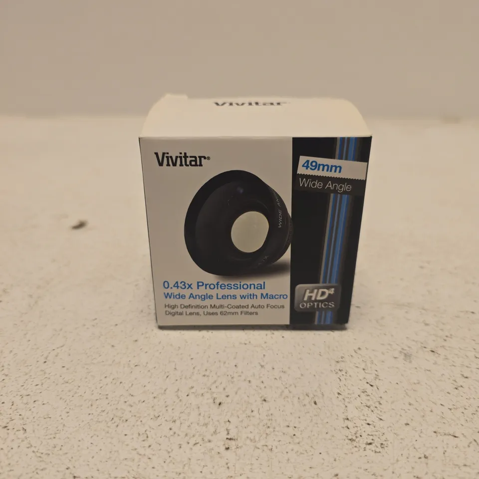VIVITAR 0.43X PROFESSIONAL WIDE ANGLE LENS WITH MACRO, 49MM – BOXED