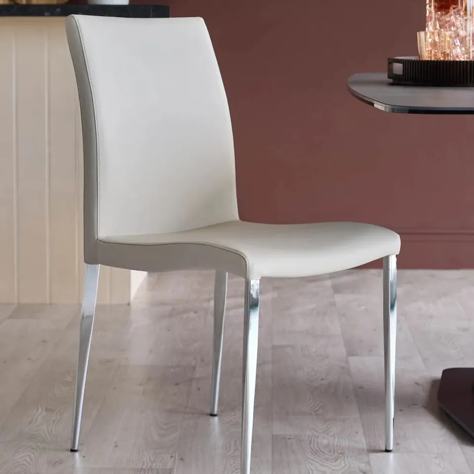 BOXED SET OF 2 DANETTI ELISE LIGHT GREY FAUX LEATHER AND CHROME DINING CHAIRS