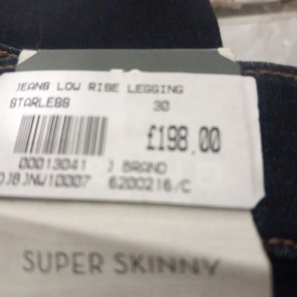 J BRAND SUPER SKINNY IDIGO WILL BLEED STARLESS LOW RISE JEANS SIZE 30