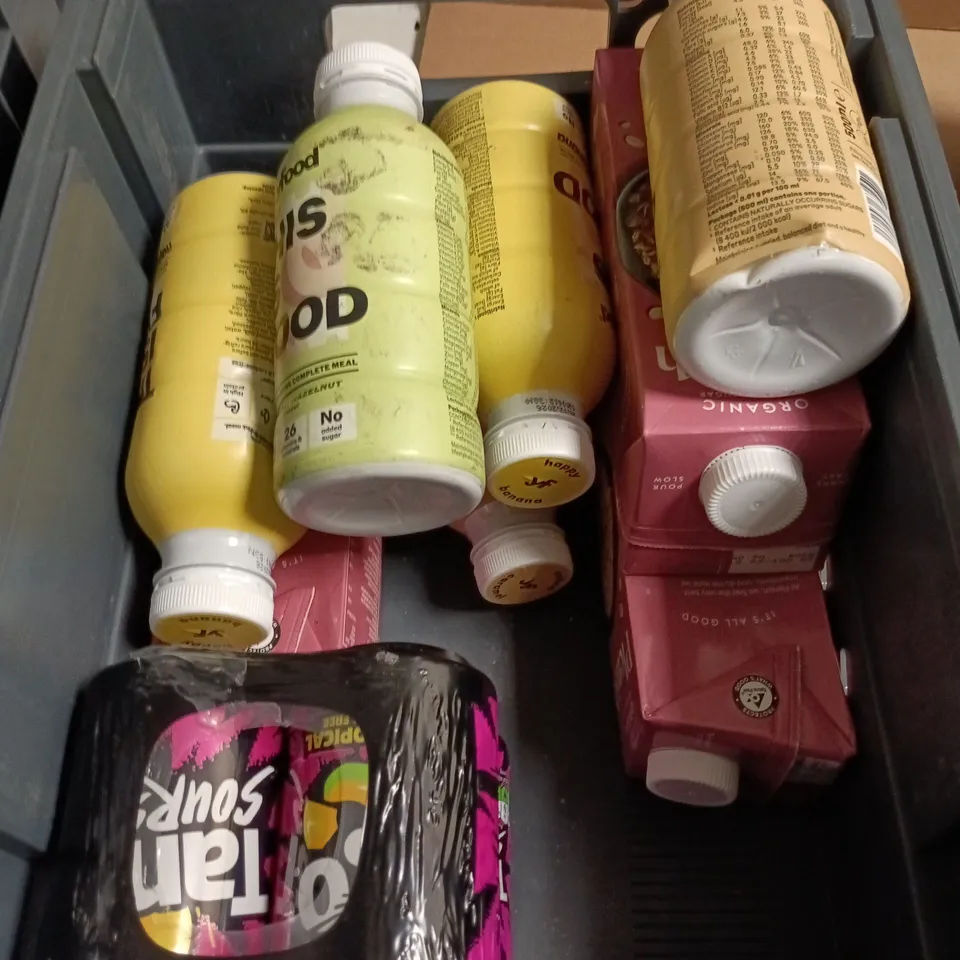 TOTE OF APPROXIMATELY 12 DRINKS ITEMS TO INCLUDE TANGO SOURS - S PELLEGRINO MINERAL WATER AND PLENISH OAT MILK