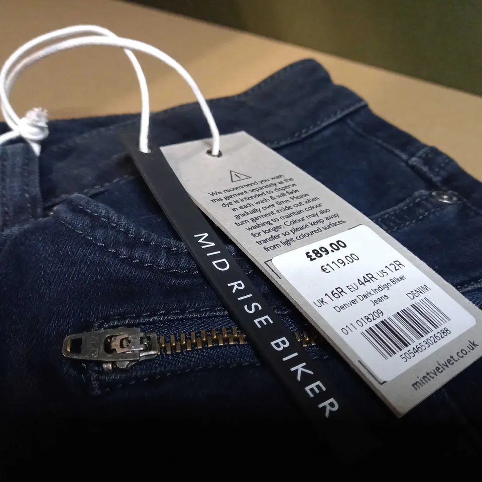 MINT VELVET DARK INDIGO BIKER JEANS - SIZE 16R