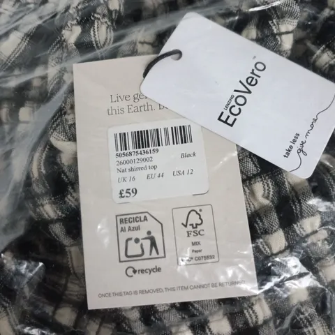 NOBODYS CHILD WOMEN'S BLACK & WHITE CHECK SHIRRED TOP β UK 16
