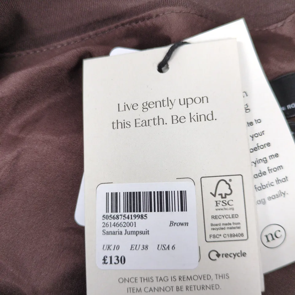 NOBODY'S CHILD SANARIA JUMPSUIT – BROWN, UK 10