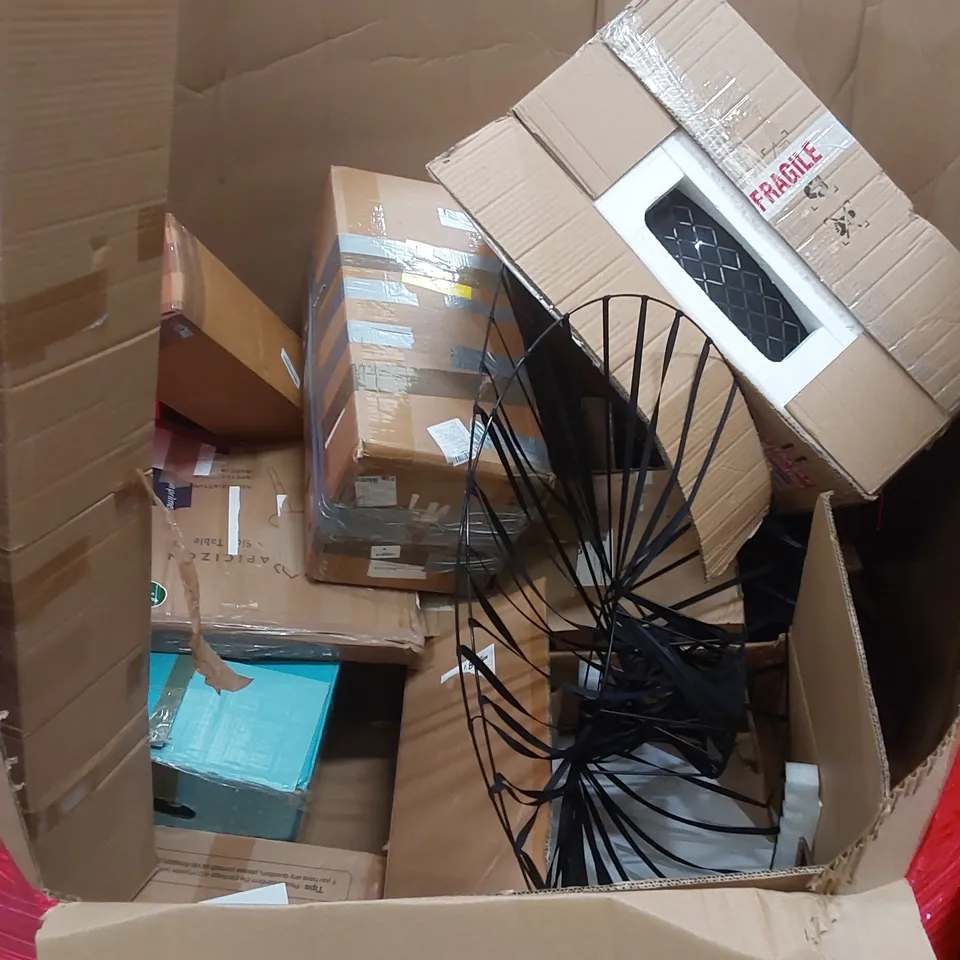 PALLET OF ASSORTED HOUSEHOLD ITEMS AND CONSUMER PRODUCTS TO INCLUDE;  SIDE TABLES, FIRE PIT, BOXED FURNITURE ETC 