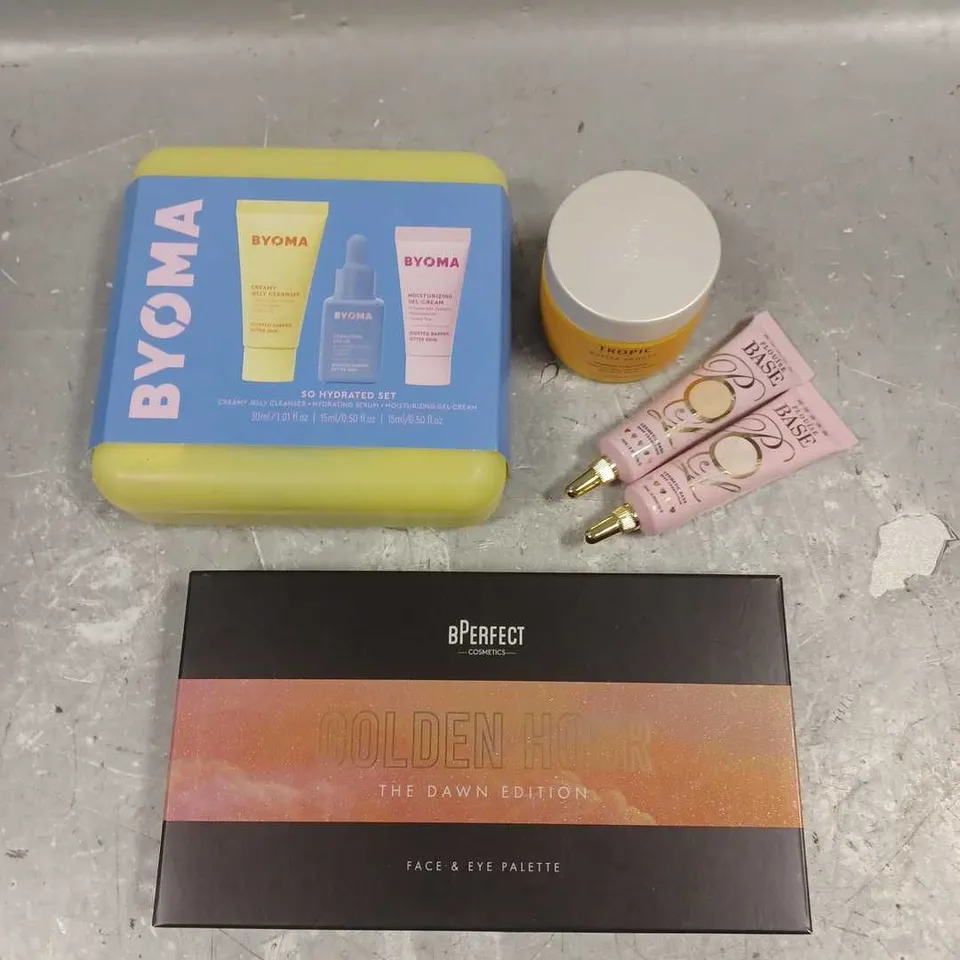 LOT OF 5 ASSORTED COSMETIC PRODUCTS TO INCLUDE - PLOUISE COSMETIC BASE - BPERFECT GOLDEN HOUR FACE & EYE PALETTE - TROPIC BUTTER SMOOTH BODY POLISH - ETC