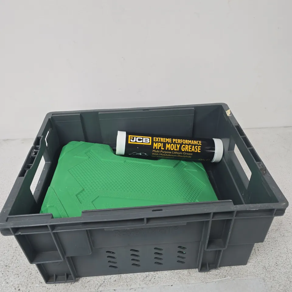 APPROXIMATELY 4 ITEMS INCLUDING JCB EXTREME PERFORMANCE MPL MOLY GREASE AND HALTONS FULLY MAGNETIC L&P PLATES SET AND
