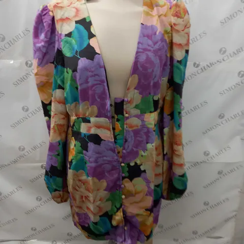 BOOHOO CHIFFON FLORAL BLOUSON SLEEVE MINI DRESS - 14