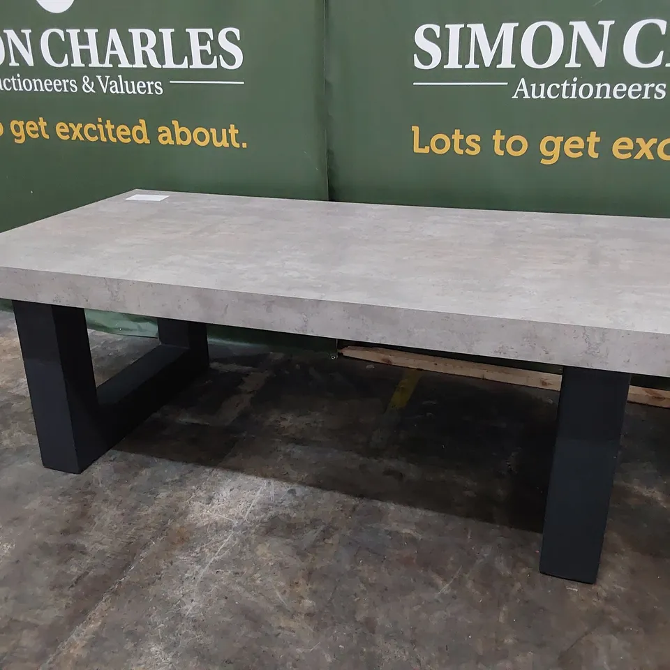 DESIGNER LARGE CONCRETE EFFECT DINING TABLE ON BLACK SUPPORTS