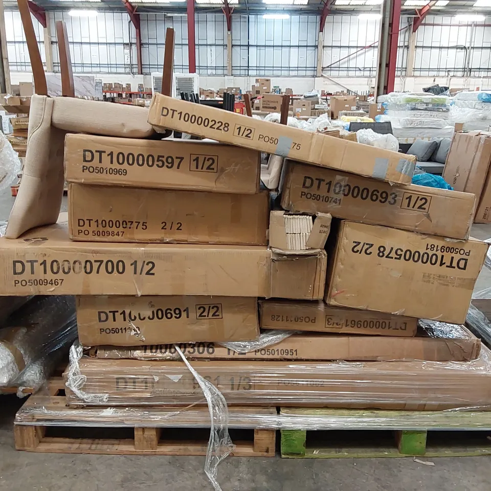 PALLET OF ASSORTED FURNITURE PARTS INCLUDING MOSTLY TABLE PARTS