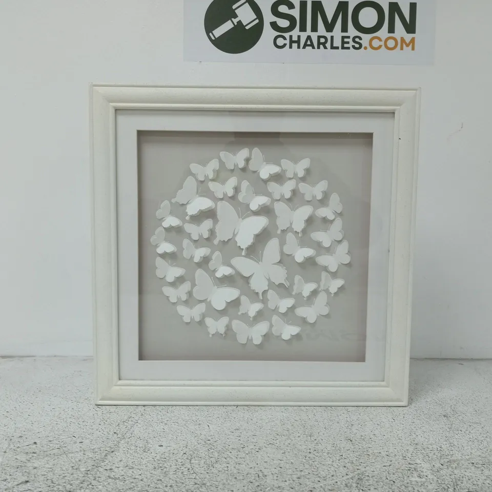 FRAMED BUTTERFLY WALL ART, WHITE FRAME