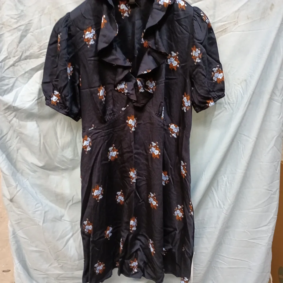 NOBODY'S CHILD FAE MINI DRESS – NAVY FLORAL PRINT, UK 12 (EU 40, USA 8)
