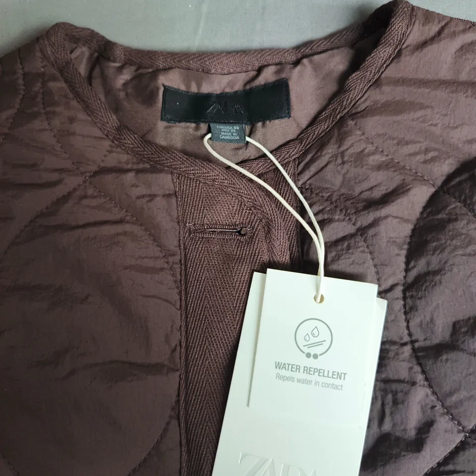 ZARA QUILTED BROWN WATER-REPELLENT JACKET - SIZE XS