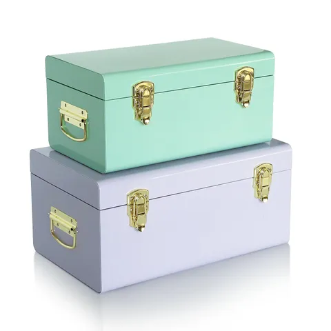 HOME STORIES SORBET COLLECTION SET OF 2 METAL STORAGE TRUNKS