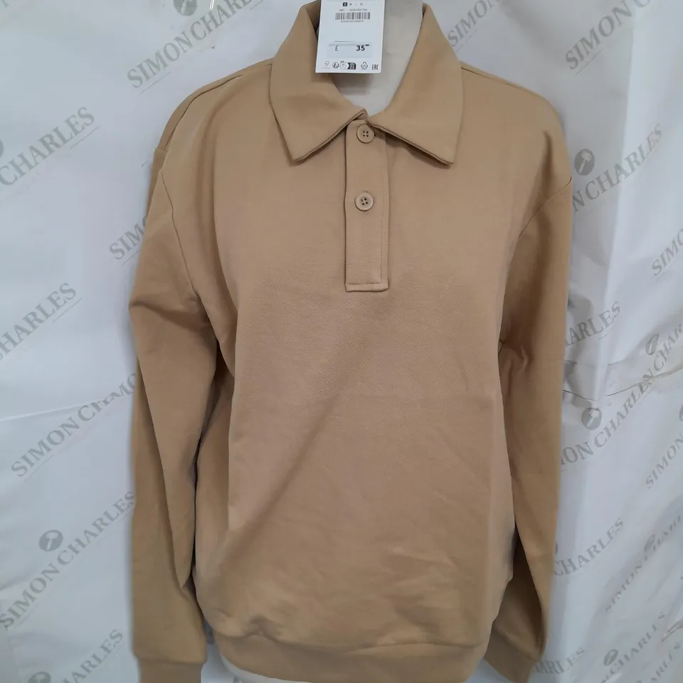 ZARA LONG SLEEVE POLO JUMPER IN TAN SIZE S