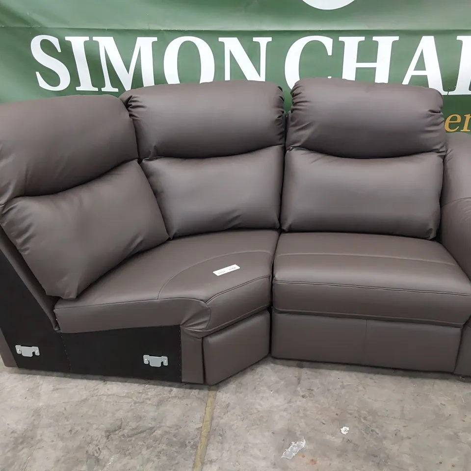 TWO QUALITY BRITISH DESIGNER G PLAN FIRTH CORNER GROUP SECTIONS CAMBRIDGE EARTH LEATHER 