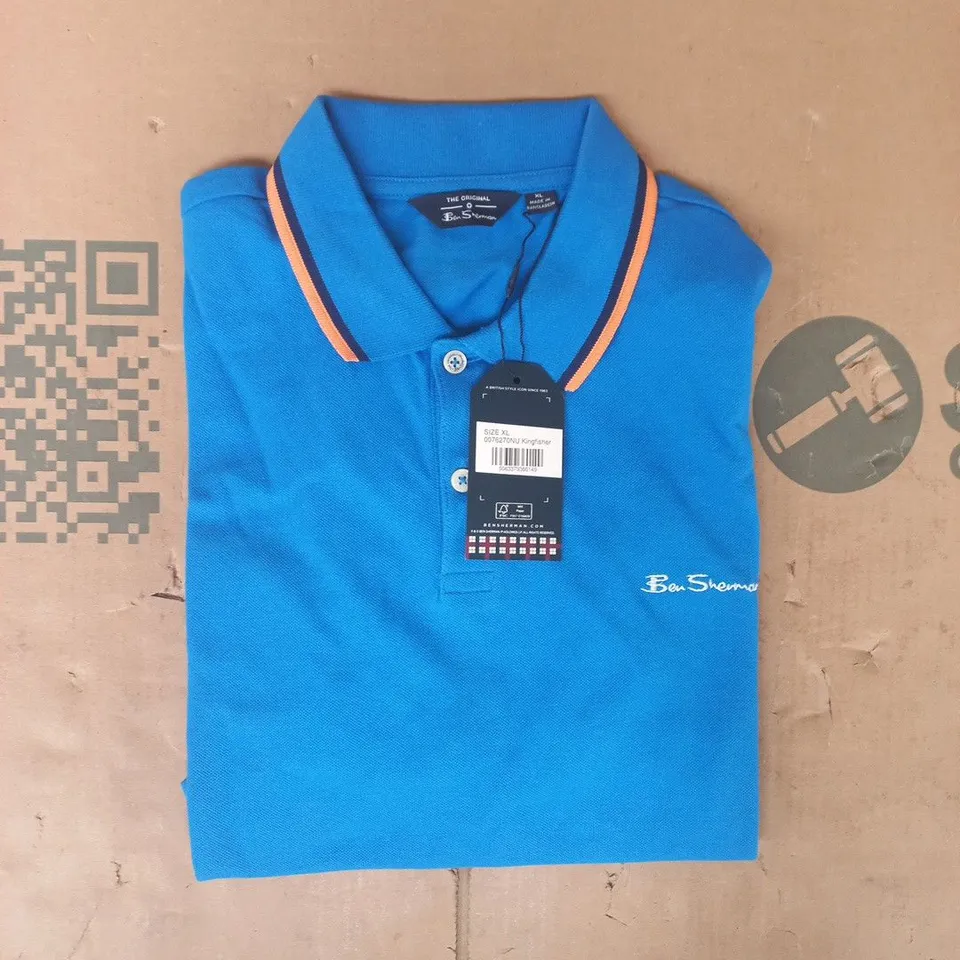 BEN SHERMAN SHORT SLEEVE POLO TOP IN KINGFISHER BLUE SIZE XL