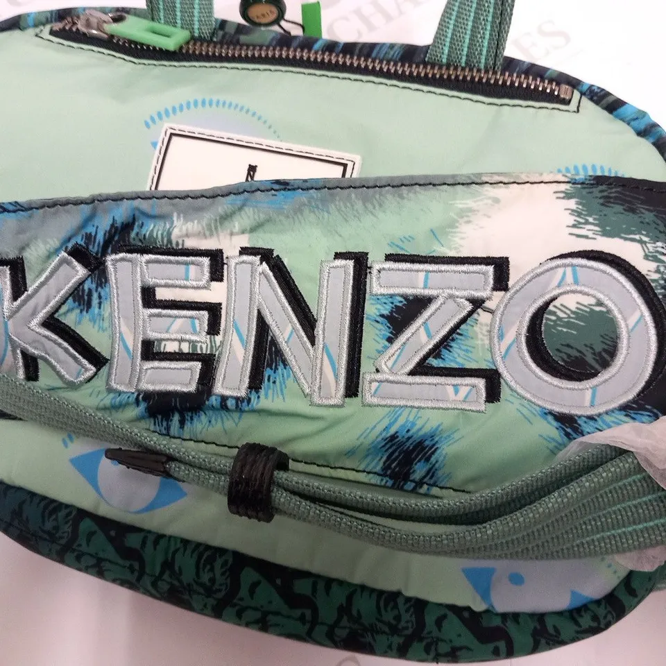 KENZO PARIS GREEN BLUE TIGER NYLON LEATHER CROSSBODY BUMBAG