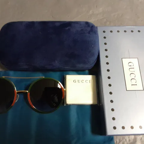 BOXED PAIR OF GUCCI ROUND GLASSES WITH GOLD FRAME