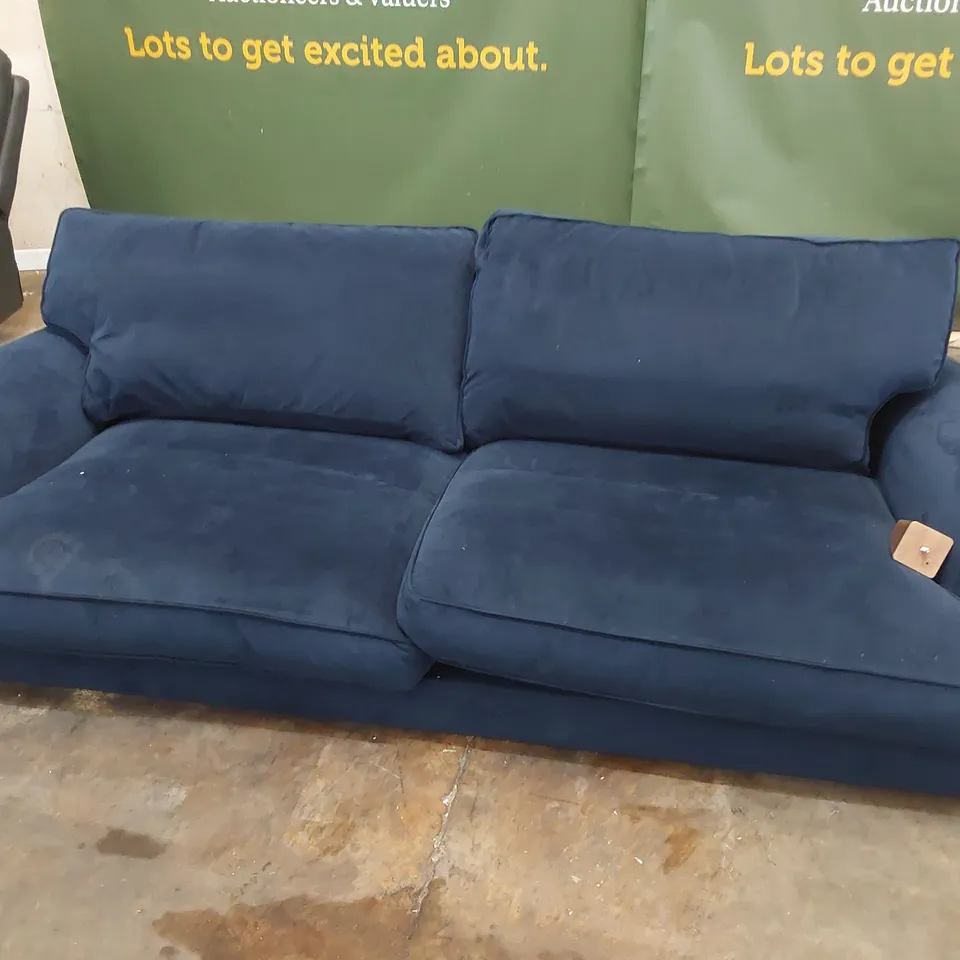QUALITY BRITISH DESIGNER LOUNGE Co. BRIONY THREE SEATER SOFA NAVY BLUE PLUSH FABRIC 
