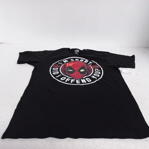 MARVEL DEADPOOL "IM SORRY DID I OFFEND YOU?" BLACK T SHIRT SMALL 34 - 36