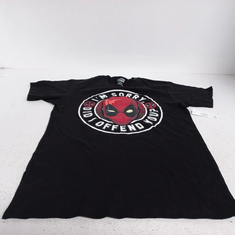 MARVEL DEADPOOL "IM SORRY DID I OFFEND YOU?" BLACK T SHIRT SMALL 34 - 36