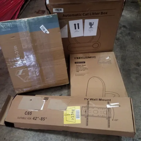 PALLET CONTAINING ASSORTED PRODUCTS INCLUDING AUTOMATIC CAT LITTER BOX, TOILET SEAT, TV WALL MOUNT & TOILET SAFETY FRAME